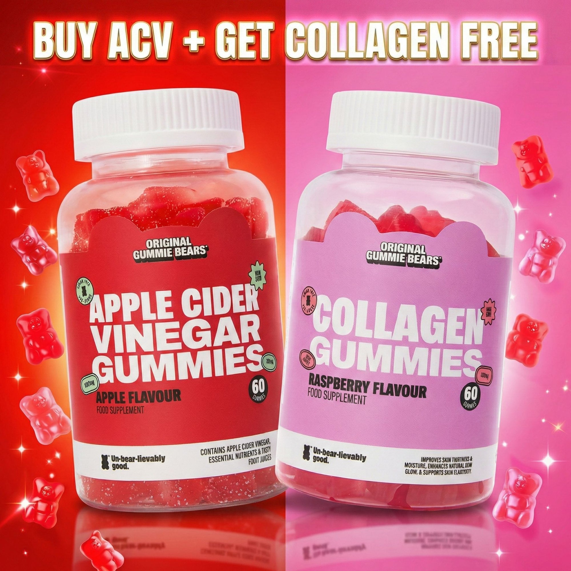 Apple Cider Vinegar Gummies by Original Gummie Bears + FREE COLLAGEN GUMMIES